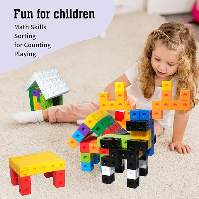 701 Pcs Math Learning Linking Cube with Storage Container Counting Cubes Plastic Colorful Counting Blocks Math Manipulatives Classroom Learning Supplies for Home School Educational(Blue)
