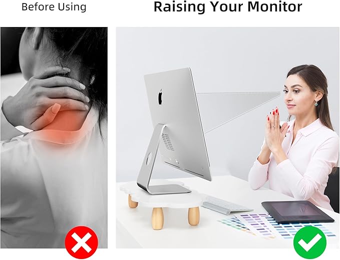Monitor Stand Riser,Sheep-Shaped Sturdy Wood Computer Monitor Riser, Laptop Monitor Stand, Multi-Purpose Desktop Organizer Riser for Computer, Laptop, Printer, TV,,White