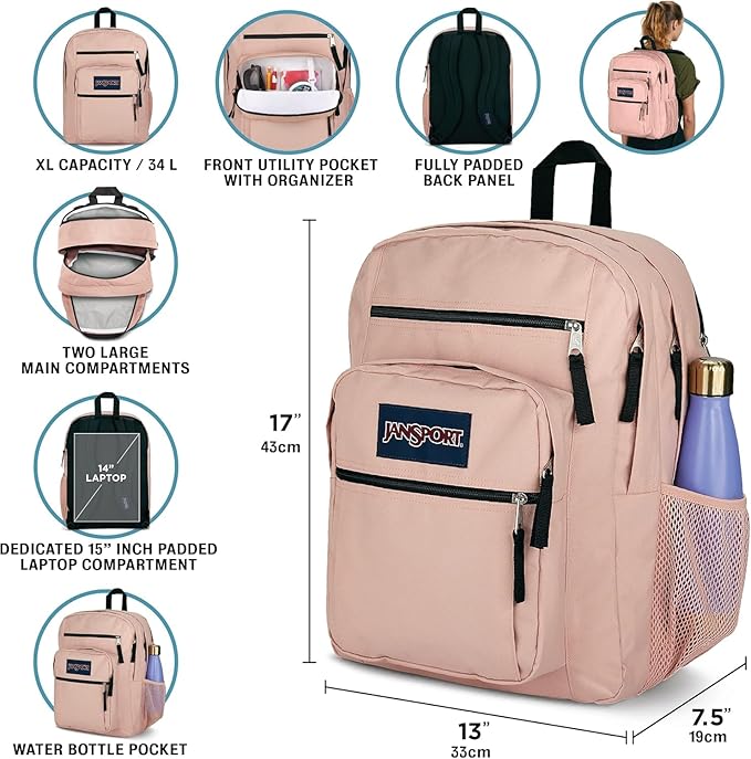 JanSport Laptop Backpack - Computer Bag with 2 Compartments, Ergonomic Shoulder Straps, 15” Laptop Sleeve, Haul Handle - Hiblisscus