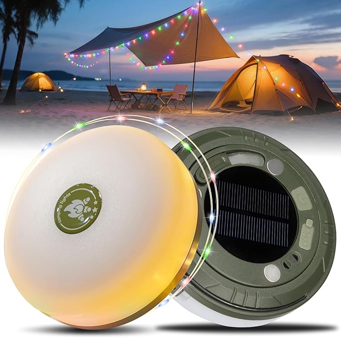 2-in-1 Solar Camping Lights String: 5 Modes IP65 Waterproof - 1200mAh Battery USB/Solar Charging for Outdoor Tents RV Hiking - Backyard Party Decor - 29.52ft