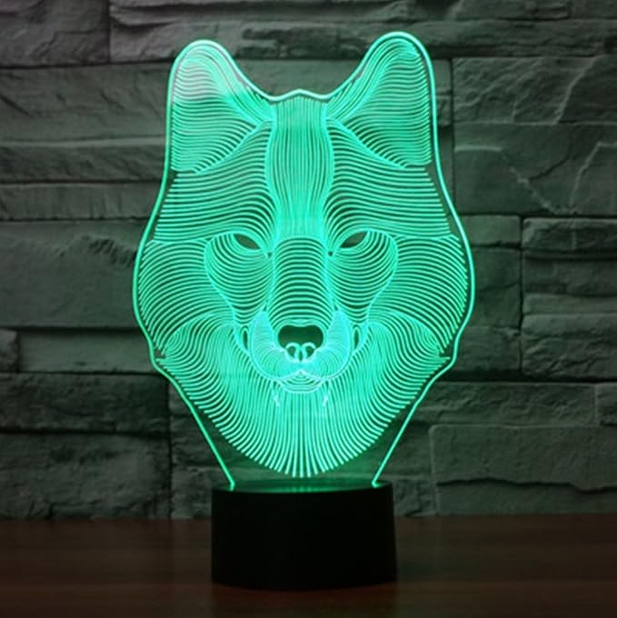 Ticent Animals Wolf 3D Night Light Touch Control Desk Lamps, 7 Color Changing Table Lights with Acrylic Flat, ABS Base & USB Charger