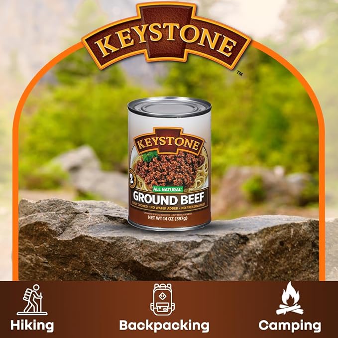Keystone Meats All Natural Heat and Serve Ground Beef 14 oz – Fully Cooked Canned Meat – Ready to Eat – 5-Year Shelf Life – Pantry Staple for Everyday Meals, Emergency Survival Canned Food – Made in USA – Pack of 3