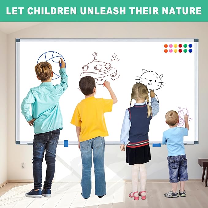 H-Qprobd 72"x48" Large Dry Erase Board for Wall 6' x 4' Magnetic Whiteboard Aluminum Presentation White Boards with Long Pen Tray, 6 Markers, 2 Erasers &12 Magnets