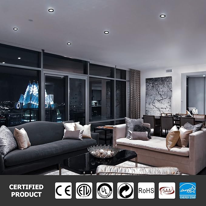 2 Pack Recessed Lighting 6 Inch with Junction Box, 5CCT 6 Inch Black LED Recessed Lights Dimmable 2700K/3000K/4000K/5000K/6000K, 15W1200lm Ultra Thin Recessed Lighting - ETL and Energy Star Certified
