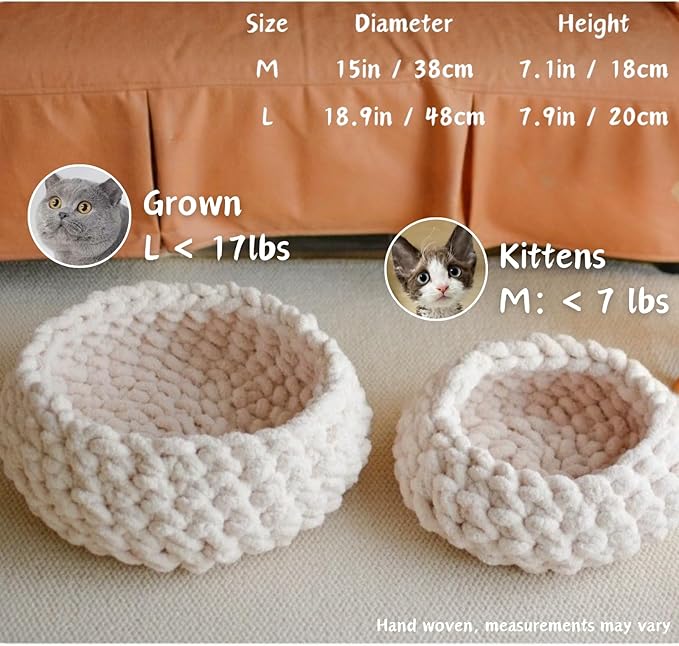 Cat Nest Bed ??Premium Handwoven Washable Extra Soft Round Cave House for Indoor Kitten & Kitty, Small & Large (Persimmon Yellow,Medium)