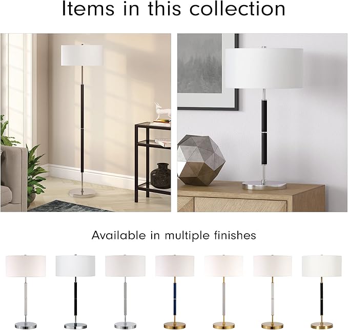 Henn&Hart 2-Light Floor Lamp with Fabric Shade in Matte White/Brass/White, Floor Lamp for Home Office, Bedroom, Living Room