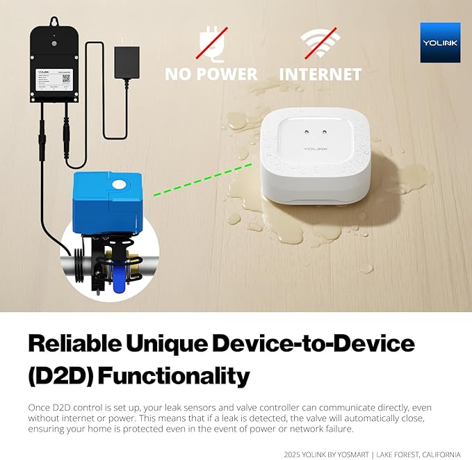 YoLink Smart Water Leak Protection System Kit: Bulldog Valve Robot, Smart Valve Controller 2, 3 Water Leak Sensors, Hub