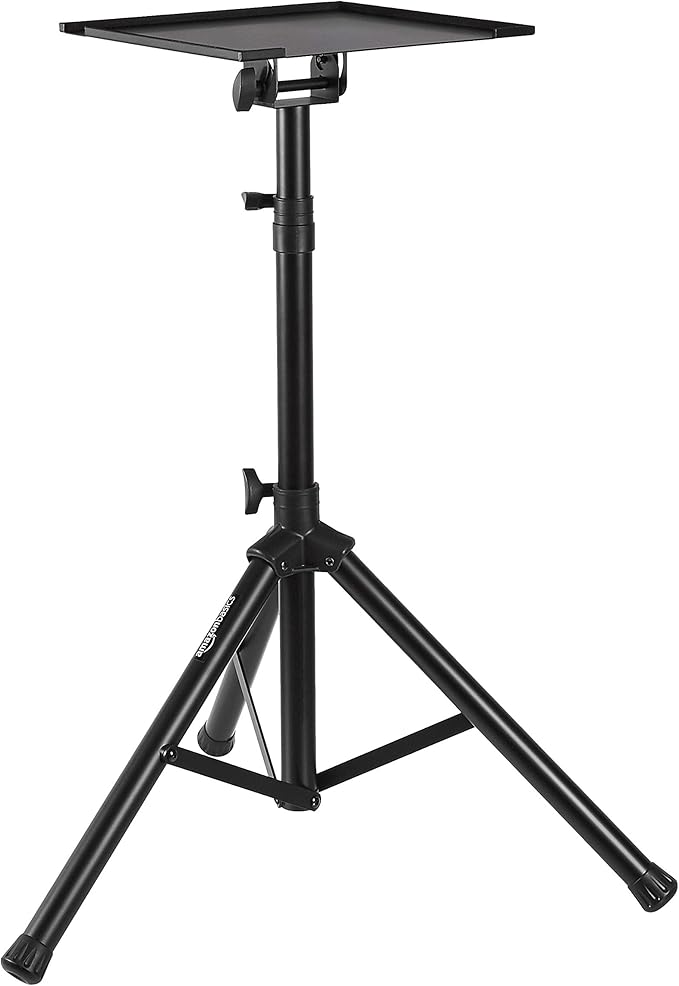 Amazon Basics Adjustable Height Portable Laptop Tripod Stand for Workstation, DJ Equipment, Projector, or Mixer, Black
