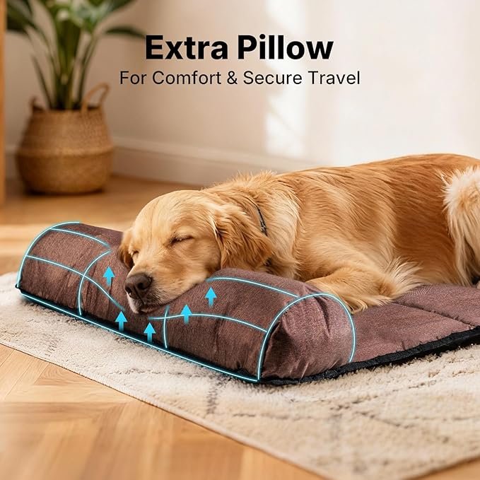Veehoo Dog Bed for Car, Waterproof Car Dogs Bed with Bolster for Long Trips, Portable Dog Cars Seat Cover for Back Seat & Large Beds Extender for Dogs, Travel Accessories of SUV & Trucks
