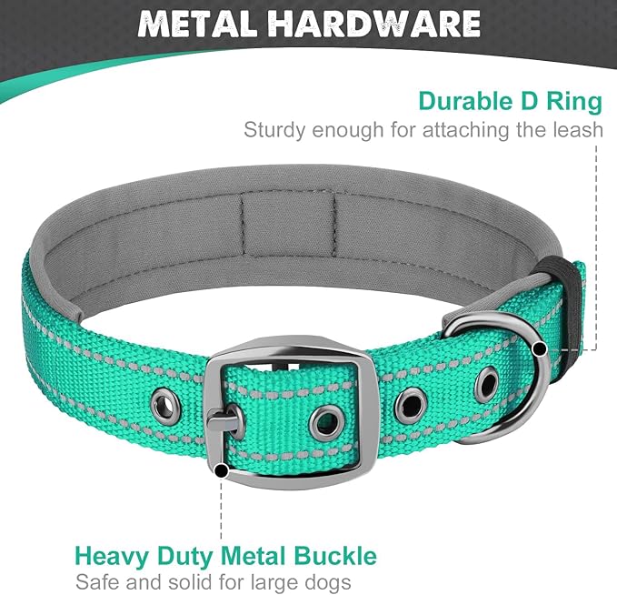 Joytale Dog Collar for Small Dogs, Neoprene Padded and Adjustable, Reflective Wide Heavy Duty Pet Collars with Durable Metal Belt Buckle for Walking, Teal, S