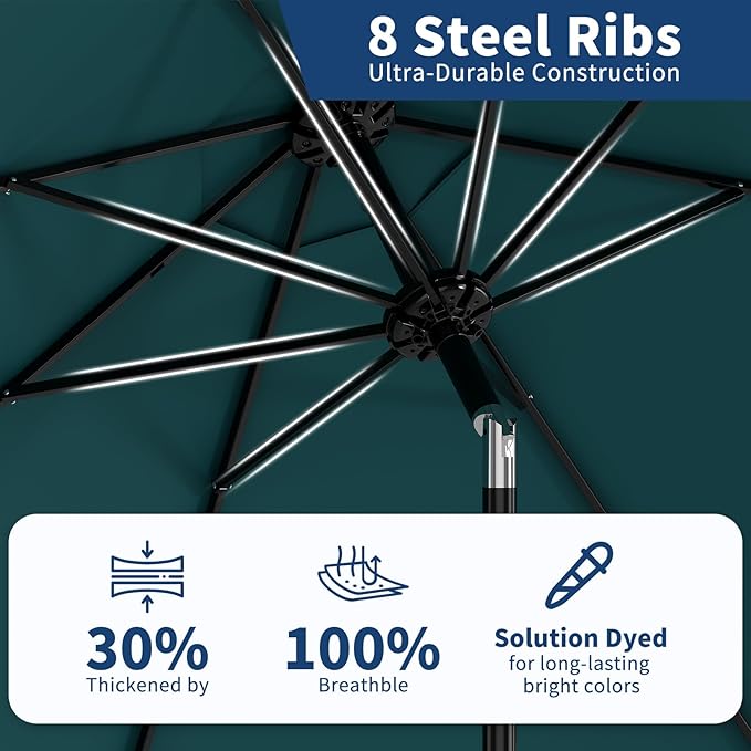 Garvee 10FT Patio Umbrella - Outdoor Table Umbrella with Crank Lift & Push Button Tilt - Market Umbrella 8 Sturdy Ribs UV Protection for Pool, Deck, Yard, Garden - Turquoise