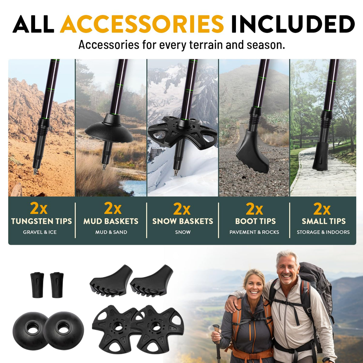 100% Carbon Fiber Trekking Poles by USA Brand - Ultra Strong Lightweight Collapsible Hiking Poles with Cork and EVA Foam Grips & Quick Adjustable Flip Locks