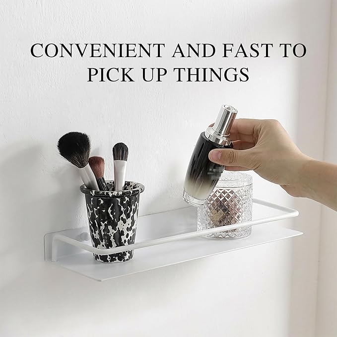 Metal Wall Shelf, Metal Floating Shelf, Black Floating Shelf, Small Shelf for Wall, Display Shelves for Bathroom Bedroom Kitchen (White, 12Inch)