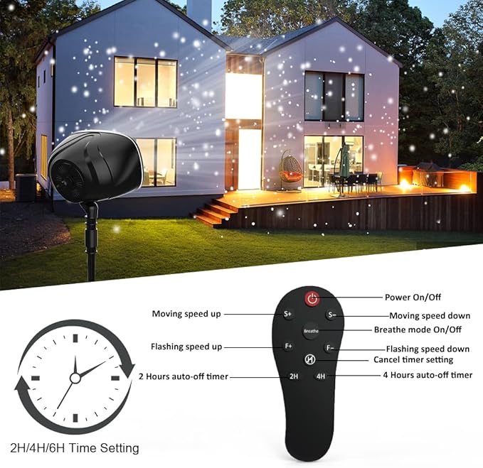 Christmas Snowfall Projector Lights, Holiday Projector Lights Waterproof Snow Flurries Landscape Spotlight with Remote for Xmas Party Wedding Home Decor