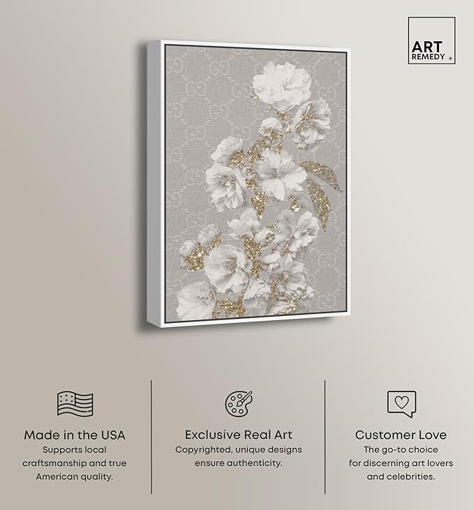 Art Remedy Floral in Classic Fashion Canvas Delicate Farmhouse Wall Art, White Frame, 10" x 15"