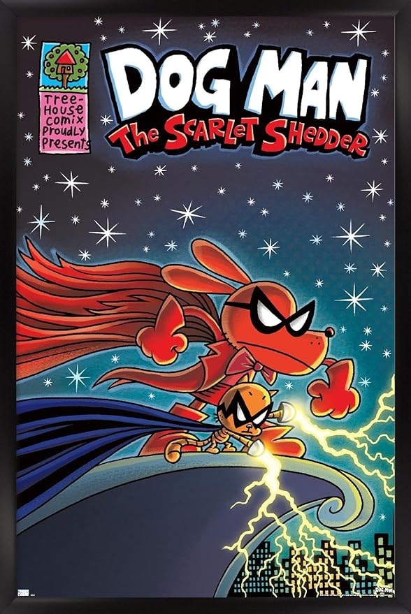 Dog Man - The Scarlet Shedder Wall Poster, 34L" x 22.4W", Black Framed Version