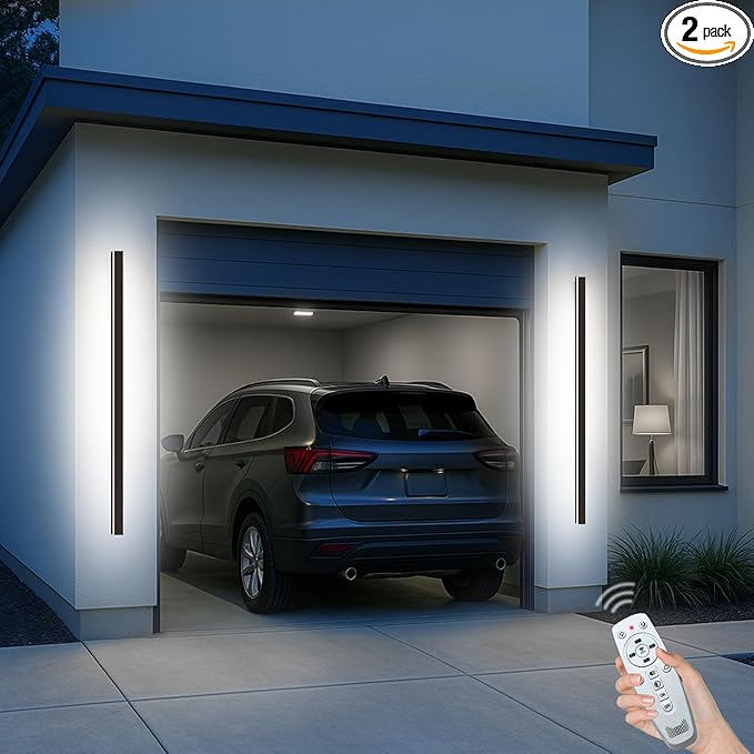 Outdoor Sconce Lights, 59in Outdoor Sconce Exterior Light, 2700-6500K Dimmable Long Strip Wall Sconce with Remote, Black Linear Wall Mount Outside Lighting for Garage