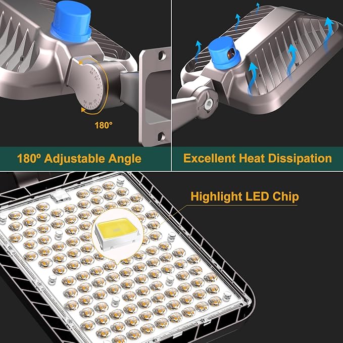 320W(350 * 1W) LED Parking Lot Lighting (48000Lm Eqv 1200W HID/HPS) 150LM/W Arm Mount Parking Lot Lights Dusk to Dawn Outdoor Waterproof LED Street Light 6KV SPD 7 Yrs Warranty-2Pack