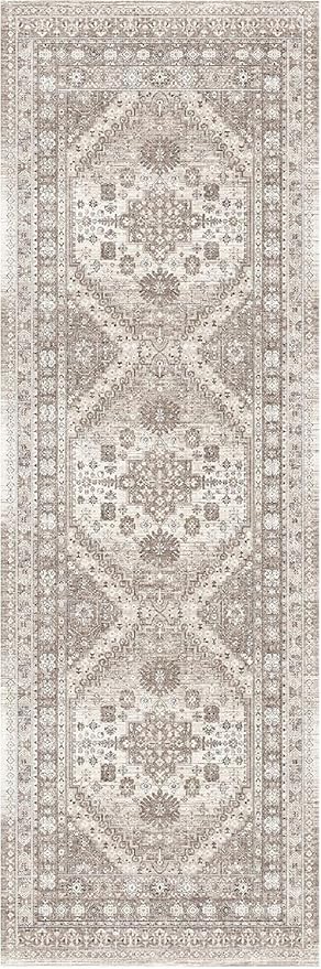 2'6" x 14'Non Slip Runner Rugs - Runners for hallways, Kitchen,Entryway,Stain Resistant Washable Rugs for Bedroom, Indoor Vintage Area Rugs (Brown/Beige,2'6" x 14')