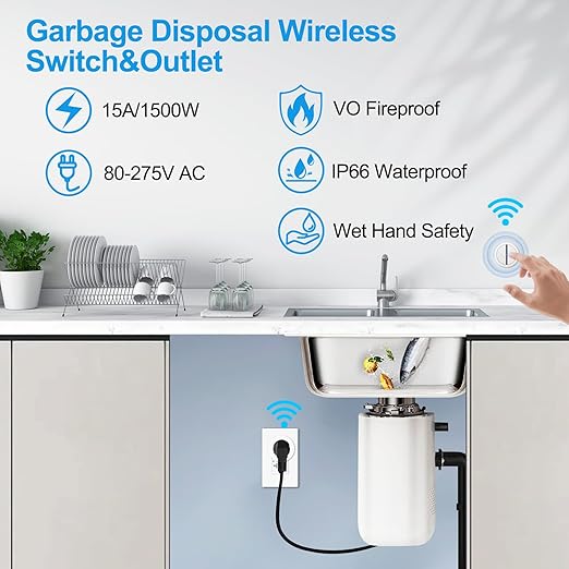 Greencycle Wireless Remote Control Outlet Plug with Switch,On Off Outlet Switch for Light,15A,Renmote Control for Indoor Lights,Lamps,Household,300ft Long Range,No Wiring,White,2SW+1Outlet
