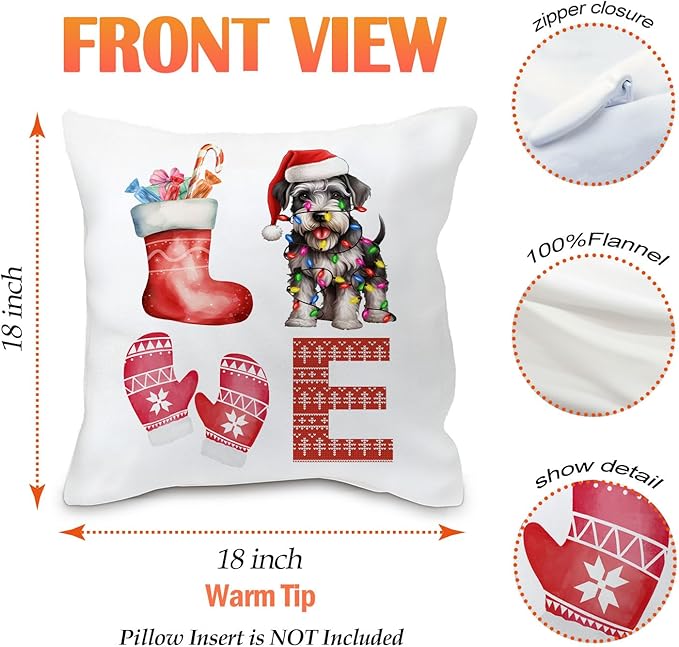 Schnauzer Christmas Pillow Covers 18x18, Schnauzer Decor, Schnauzer Gifts, Merry Christmas Xmas Pillow Covers, Christmas Room Decorations, Christmas Living Room Bedroom Decor, Set of 2