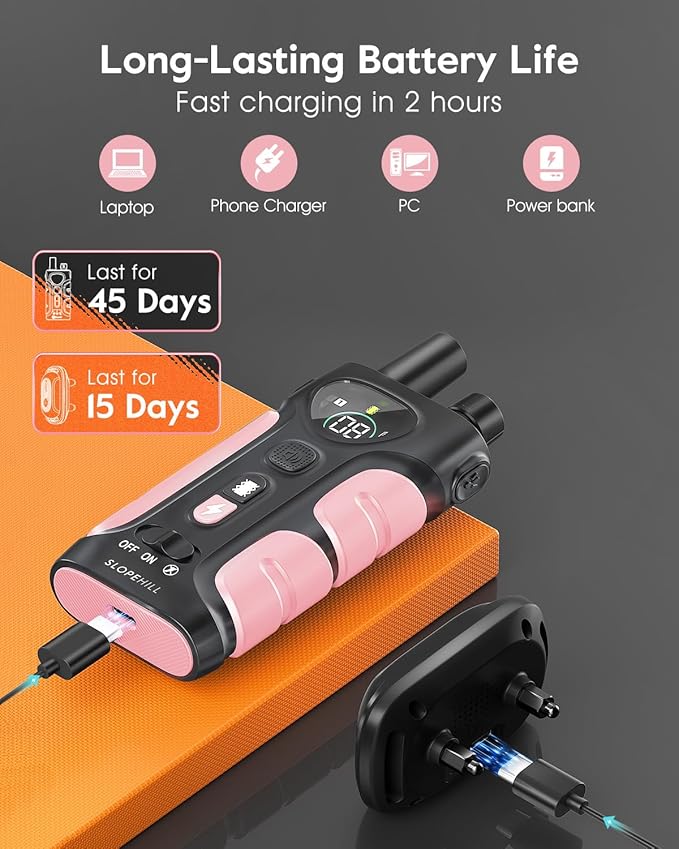 SLOPEHILL Dog Shock Collar,4200FT Dog Training Collar with Remote,IPX8 Waterproof E-Collar with Beep,Vibration,Shock,Flash Light,No Shock Mode,Electric Shock Collar for Small Medium Large Dog,Pink