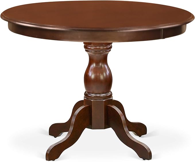 East West Furniture HBCL3-MAH-C 3 Piece Dinette Set for Small Spaces Contains a Round Dining Table with Pedestal and 2 Linen Fabric Dining Room Chairs, 42x42 Inch, Mahogany