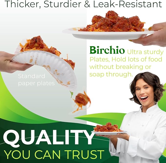 150pcs 100% Compostable 9in Paper Plates, Heavy Duty Disposable Eco Friendly Dinner Plates, Biodegradable Made of Sugarcane Fiber