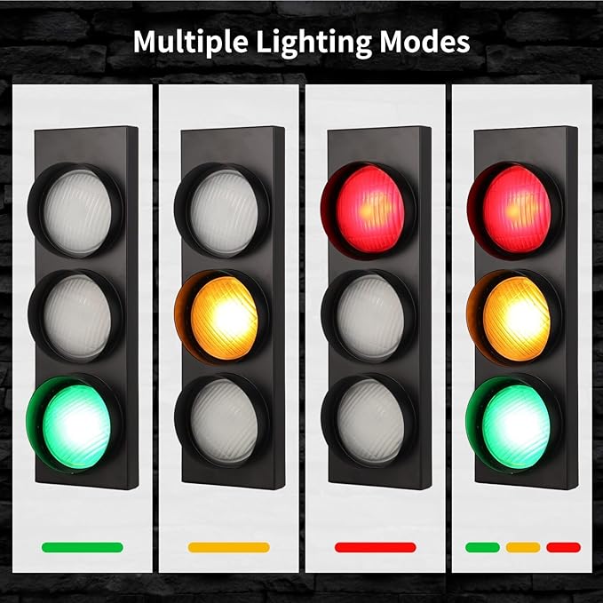 yeesport Traffic Light Wall Lamp, 2 Pcs Retro Traffic LED Light with Remote Controller, Kids Bedroom Stop Light, Room Decor Light, Vintage Fun Signal Light for Bedroom, Living Room, Club, Bar, Pub