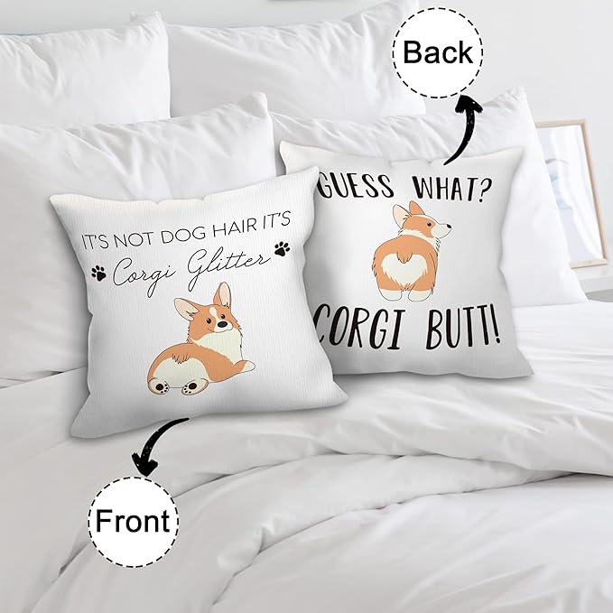 Hope You Like Corgis Welcome Door Mat Doormat 17”x30”,It's Not Dog Hair It's Corgi Glitter Reversible Throw Pillow Cover 18”x18”,Set of 1 Pillow Cover 1 Doormat Decor for Home Girls Kids Room