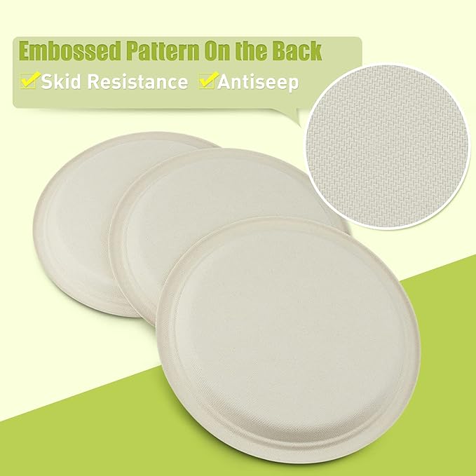 Green Earth, 10-Inch, 500-Count, Compostable Plates, Natural Bamboo Fibers, Everyday Tableware - Biodegradable Disposable Round Shape Microwave-Safe Gluten-Free Eco-Friendly