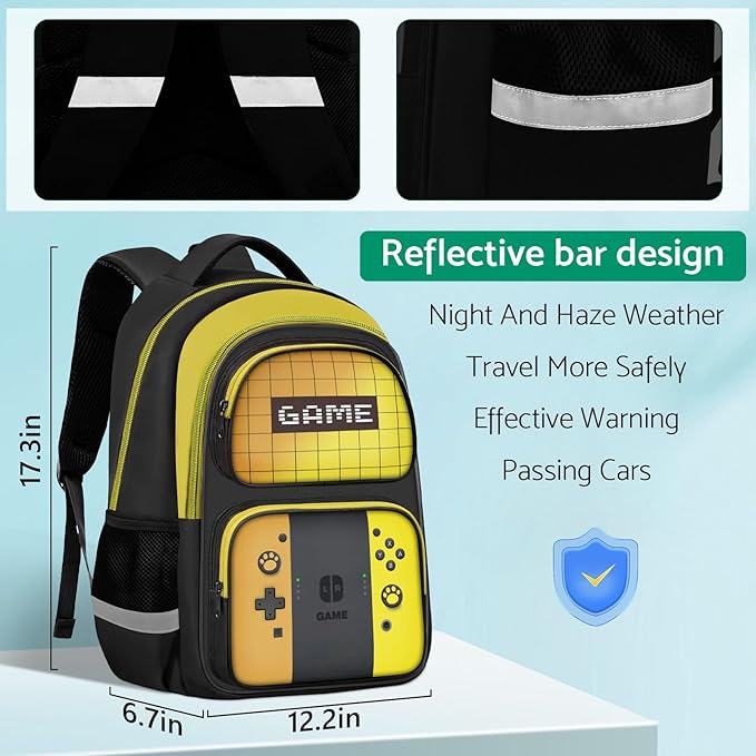 Kids Backpack For Boys，Gamer Boys Backpack For Children Teens Elementary Middle School, 17″ Students Bookbag