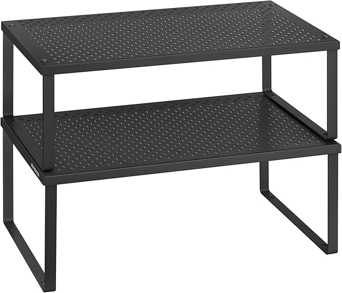 SONGMICS Spice Racks, Set of 2 Metal Cabinet Shelf Organizers, Countertop Organizers, Shelf Risers, Stackable, Expandable, Ink Black UKCS401B01