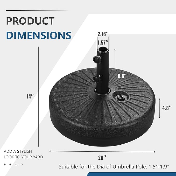 HYD-Parts 9FT Patio Umbrella Outdoor Table Umbrella,Market Umbrella with Push Button Tilt and Crank for Garden, Lawn, Deck, Backyard & Pool, with a Base (Red)