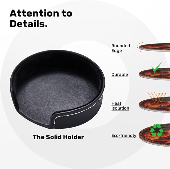 Dragon Coasters for Drinks with Holder Round Leather Coasters Set of 6 Cups Mugs Mat Pad for Home Kitchen Bar