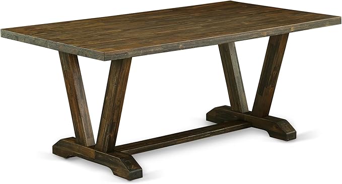 East West Furniture V777AB747-9 9 Piece Dining Room Table Set Includes a Rectangle Kitchen Table with V-Legs and 8 Light Sable Linen Fabric Parsons Dining Chairs, 40x72 Inch, Multi-Color