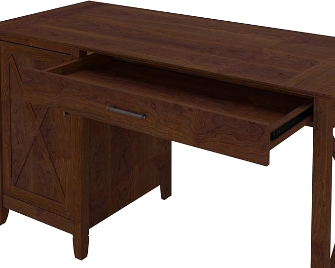 Bush Furniture Key West Computer Desk Farmhouse PC Table for Home Office, 54W w/Storage, Bing Cherry