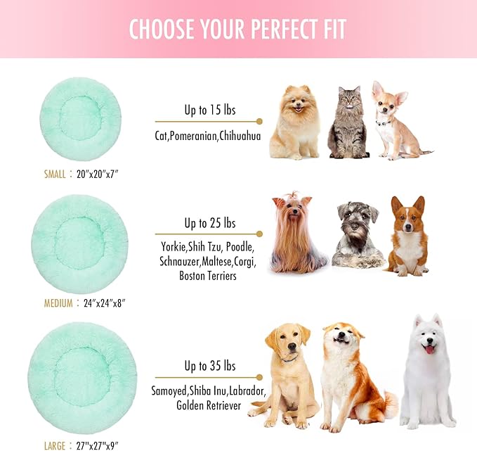 Anti Anxiety Round Fluffy Plush Faux Fur Warm Washable Dog Bed & Cat Bed, Original Bed for Small Medium Large Pets,Used to Relieve Joints and Improve Sleepï¼?0"/24"/27''ï¼?(20", Light Green)