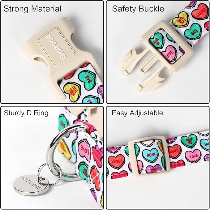 DOGWONG Valentine's Adjustable Heart Candy Dog Collar for Small Medium Dogs