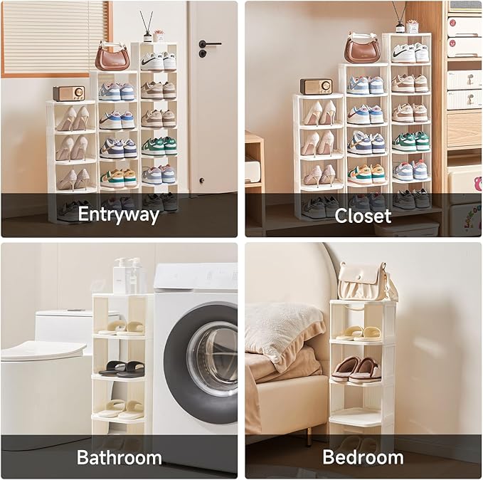 Small Shoe Rack, 5 Tier Plastic Vertical Shoe Rack for Small and Narrow Spaces, Free Standing Shoe Organizer for Closet, Entryway