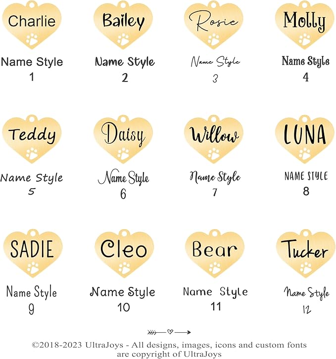 Ultra Joys Dog Tags Personalized for Pets - Hollow Paw Custom Pet ID Tag - Engraved Dog Tag for Small, Large Dogs - Large Heart in Gold