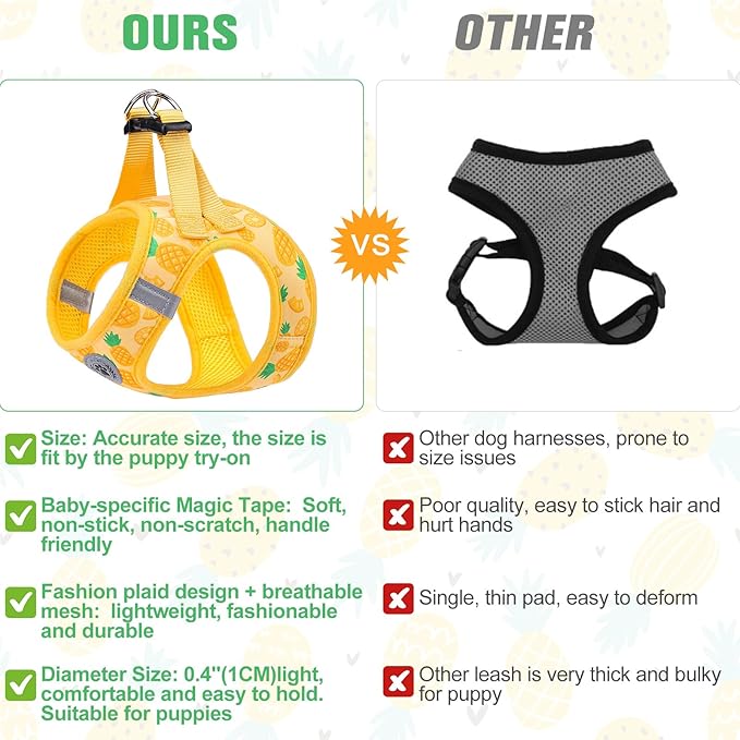 BEAUTYZOO Step in Dog Harness and Leash Set,Reflective Dog Harness No Pull No Choke Puppy Harness for Small Medium Large Dogs Cats,Soft Padded Mesh Vest Harnesses for Girl and Boy Pets, Pineapple M