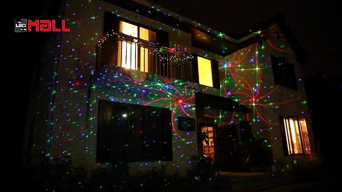 LedMall Motion 8 Patterns in 1 Red, Green, and Blue Outdoor Christmas Laser Lights Projector with remote control and Security Lock