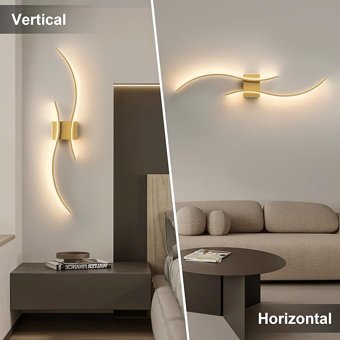 Battery Operated Wall Sconces with Remote Control, Stepless Colors 3000K-6000K & Dimming, LED Gold Wireless Wall Light for Living Room, Hallway, Bedroom, 39.3 Inch (1 Pack)