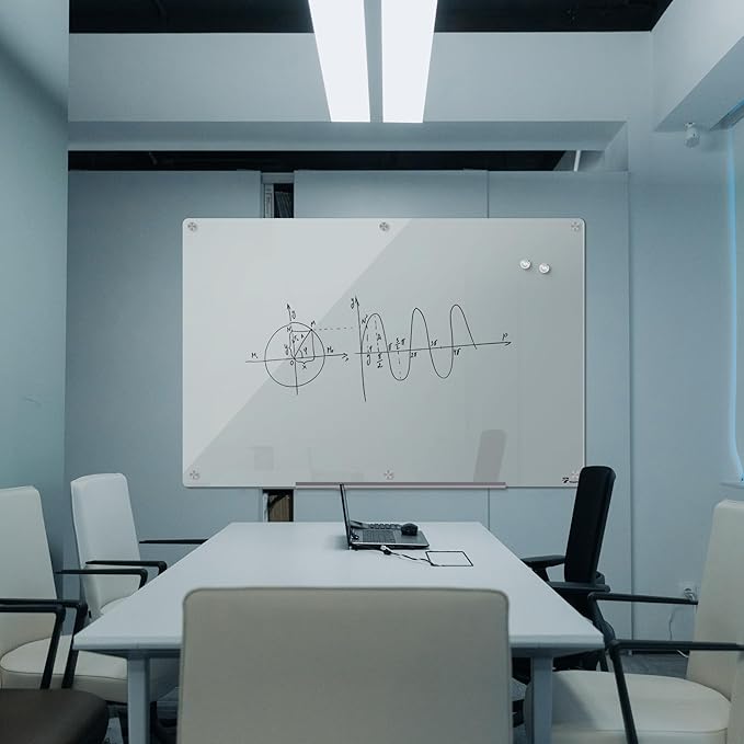 TOWON 6 x 4ft Glass Whiteboard Wall – Magnetic White Dry Erase Board (72 x 48 inches) with Multi-Color Markers, Strong Magnets, Pen Tray & Eraser – Frameless Design for Office, Home & Classroom