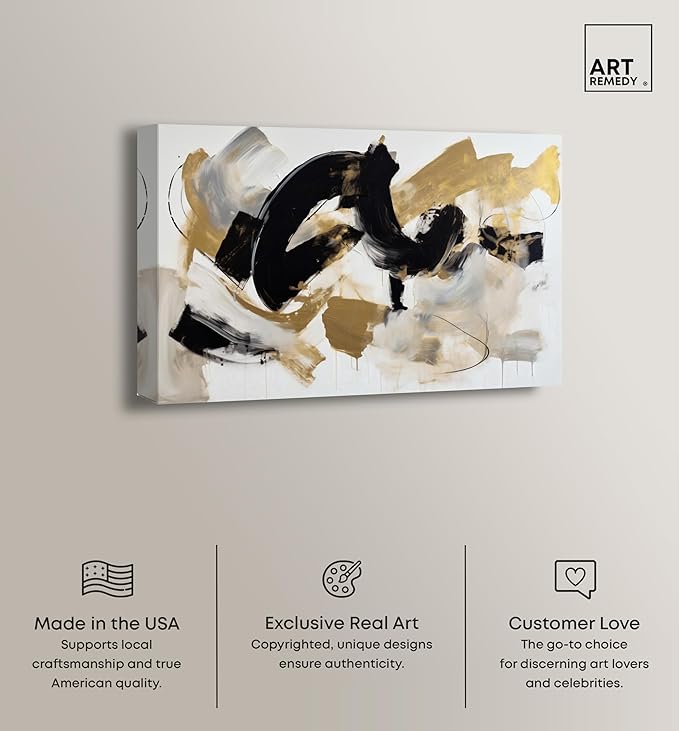 Art Remedy Moved Abstraction Canvas Modern Black White Abstract Wall Art, Gallery Wrapped, 36" x 24"