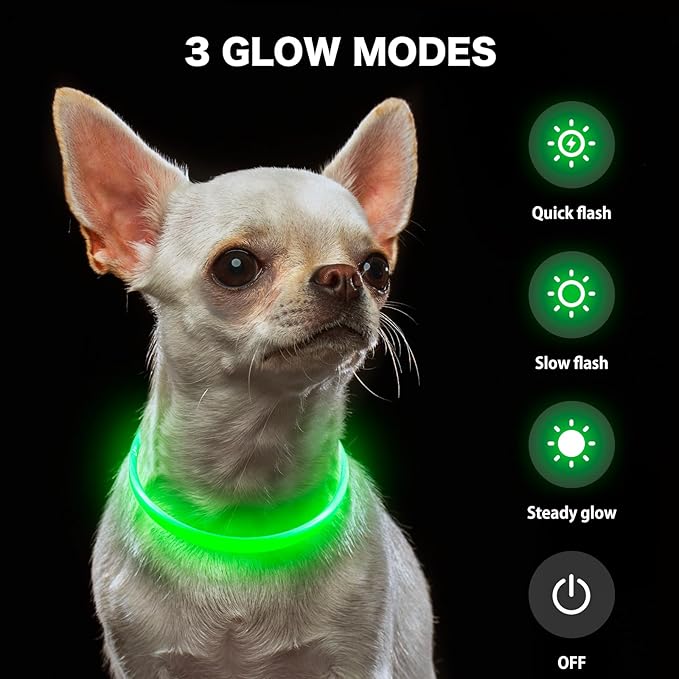 BSEEN Light Up Dog Collar - Rainproof Rechargeable LED Dog Collar - TPU Cuttable Glowing Pet Collar for Small Dogs& Cats - Puppy Safety Dog Lights for Night Walking (XS- Green 40cm)
