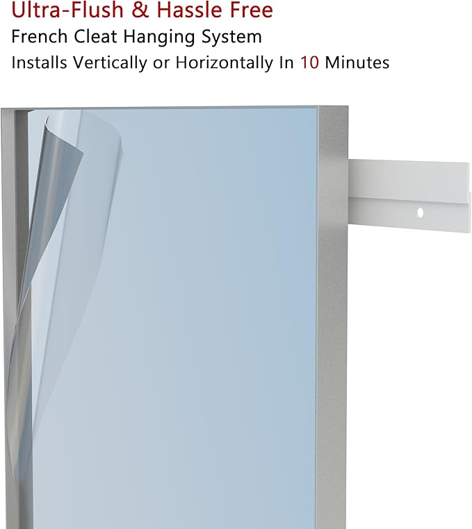 VocalStar 22 x 30 Inch Silver Bathroom Mirror for Wall, Square Corner Rectangle Nickel Metal Framed Bathroom Vanity Mirrors, 1/4-inch Shatterproof Glass | Ultra-Flush Hanging