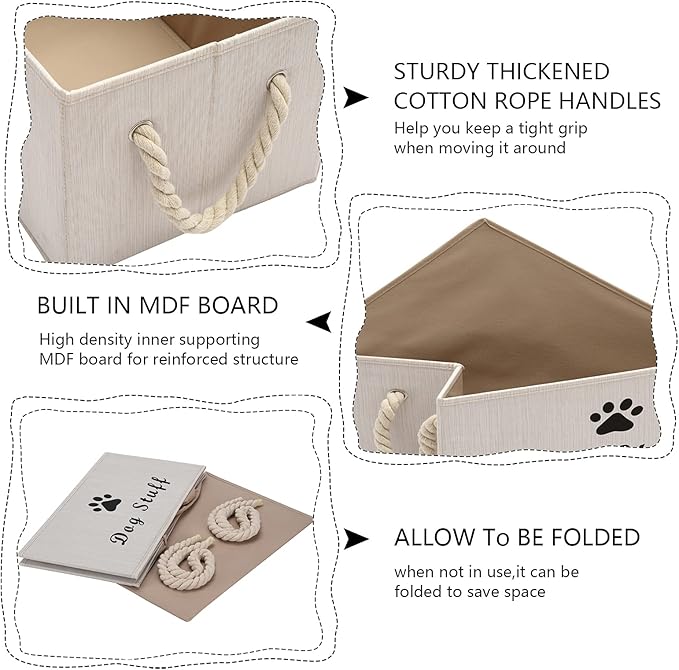 Morezi Canvas Pet Toy and Accessory Storage Bin, Basket Chest Organizer - Perfect for Organizing Pet Toys, Blankets, Leashes and Food - White