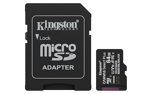 Kingston 64GB Canvas Select Plus microSD Card | Up to 100MB/s | Class 10, UHS-I, U1, V10, A1 | SDCS3/64GB